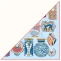 Silk triangle scarf featuring exquisite animal lantern prints and elegant design for women. - Paper Lantern / Blue