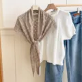 Chic hollow-out knitted triangular scarf for women stylish summer neck wrap accessory - Khaki