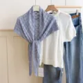 Chic hollow out knit triangle scarf for women summer fashion breathable neckerchief accessory. - Light Blue
