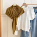 Hollow knit triangle scarf for women, stylish summer neck wrap and fashion versatile shawl. - Mustard Green