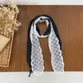 Chic lace spliced polka dot scarf for women, elegant vintage versatile neckerchief accessory. - Black