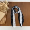 Black and white polka dot lace silk scarf with pearl buckle elegant neck accessory - HMS - Floral Trace Black