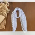 Lace patchwork silk scarf for women, elegant spring and summer versatile neckerchief detail. - Light Purple