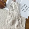 Korean style pleated thin long scarf spring summer solid color chiffon chic versatile neck scarf - Apricot