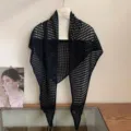Black mesh knitted triangle scarf breathable hollow out shawl for women summer daily wear - Black
