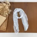 Korean lace floral silk scarf with pearl buckle, elegant spring summer neck ribbon accessory. - HMS - Star Fragment White