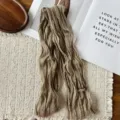 Korean style pleated thin long scarf, lightweight solid chiffon neck decoration accessory. - Khaki