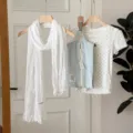 Korean solid color crinkled long scarf for women, spring summer thin literary style neck wrap - White