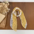 Yellow floral lace skinny scarf with pearl buckle, elegant ribbon neckerchief for spring. - HMS - Star Fragment Yellow