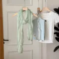 Korean style solid color crinkled long scarf for women, lightweight spring summer accessory. - Green