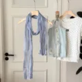 Korean style solid color pleated long scarf for women spring summer thin literary neck wrap - Blue