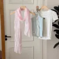 Korean style solid color pleated long scarf, lightweight spring summer scarf accessory - Pink