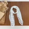 Delicate lace patchwork plaid scarf detail with pearl accent for vintage daily styling. - Green