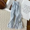 Detailed view of the Korean style pleated light blue chiffon scarf, elegant and versatile. - Light Blue
