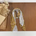 Floral silk scarf with white lace trim and pearl ring, elegant spring summer neckwear for women. - HMS Soft Floral Branches - Ginger