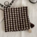 Vintage houndstooth square scarf with tassel detail, brown and white versatile hair accessory. - Elegant Coffee Plaid