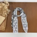 Women's elegant silk scarf with delicate white lace trim and pearl buckle, chic spring ribbon accessory. - HMS Grid Shadow Floral - Blue