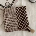 Vintage brown geometric polka dot square scarf, elegant multi-use hair accessory for women. - Coffee Houndstooth Polka Dot