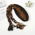 Patchwork pleated braided headscarf for women, versatile sun protection sunshade scarf photo prop. - Spliced Coffee Beige Yellow
