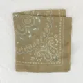 Detailed view of khaki paisley square scarf, vintage floral pattern cotton fabric. - Yellow