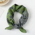 Green paisley print scarf detail, vintage neckerchief close up, soft fabric accessory. - 55*55cm / LM55 - Octagonal Paisley, Green