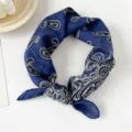 Retro blue paisley silk scarf, lightweight spring autumn fashion neckerchief headscarf. - 55*55cm / LM55 - Octagonal Paisley, Blue