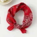 Close-up detail shot of a red retro paisley pattern scarf, stylish neckerchief accessory. - 55*55cm / LM55 - Octagonal Paisley Red