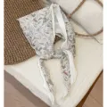 Vintage floral print triangular scarf women spring summer thin head scarf neckerchief - WR White Fragrant Flowers