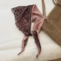 Retro floral triangle scarf, double-sided design, pink and dark brown, lightweight headwear. - WR Color Block Flowers Pink Brown