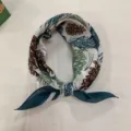 Vintage cotton linen small square scarf with retro pinecone print, versatile neckerchief. - YB58 Pine Cone & Grass Leaves Pattern