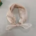Detailed view of vintage cotton linen small square scarf with elegant brown paisley print. - YB58 Elegant Dainty Floral - Light Pink