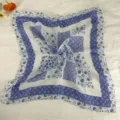 Retro blue floral square scarf, versatile silk neckerchief and hair band for women. - LM58-Elegant