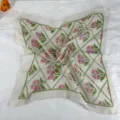 Retro floral square scarf, elegant neckerchief and hair band for women, spring chic. - 58-Xianzhi Green