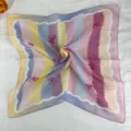 Close-up detail of the pastel striped square scarf featuring wavy borders and cute bows. - LM58-Colorful Bows