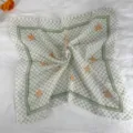 Green gingham small square scarf with cute turtle print, vintage style neckerchief for women. - 58-Tranquil Green
