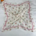 Vintage floral square silk scarf women versatile hair band neckerchief decorative head wrap - 58-Midsummer Time Pink