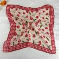 Retro red gingham cherry print silk scarf, elegant square headscarf for women spring. - LM58-Red Small Cherry