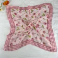 Korean style pink cherry print square scarf vintage plaid hair band women decorative neckerchief - LM58-Pink Little Cherry