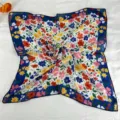 Retro floral print square scarf for women, versatile neckerchief and hair band accessory. - LM58-Bright Flower Blue