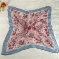 Details of retro floral small silk scarf, elegant square headscarf and versatile neckerchief. - LM58-Hand-painted Flying Pink Blue