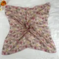 Women vintage floral small square scarf, versatile silk feel neckerchief and stylish hair band. - LM58-Pink Flower Field