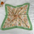 Retro floral square silk scarf for women, elegant green border neckerchief and stylish hair band. - LM58-Hand-painted Flying Orange