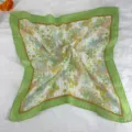 Retro floral square scarf women vintage green border neckerchief chic hair band neck wrap spring - LM58-Flower Cluster Light Green Rainforest