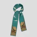 Turquoise artistic crane narrow silk scarf twilly fashion bag ribbon hair band for women. - PDPJ-Auspicious Cranes