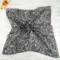 Vintage floral small square scarf for women, elegant grey neckerchief and hair band accessory. - LM58 - Hawthorn Snowflake Blue Gray
