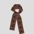 Close detail of the narrow retro silk scarf featuring exquisite print patterns and smooth texture. - PDPJ - Chestnut Tree Vine