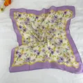 Retro floral square scarf for women, chic purple border neckerchief and stylish hair band. - LM58-Purple Chinese Rose