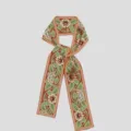 Detail of vintage oil painting floral print narrow silk ribbon scarf for handbag handle and hair. - PDPJ-Light Green Leaf Floral Vine