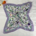 Women's vintage floral square scarf, elegant purple border silk neckerchief for spring and autumn. - LM58-Purple Bubble Tulips
