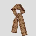 Brown baroque pattern twilly scarf detail, ideal for bag handle wrap and stylish hair styling. - PDPJ-Camel Heart Vine